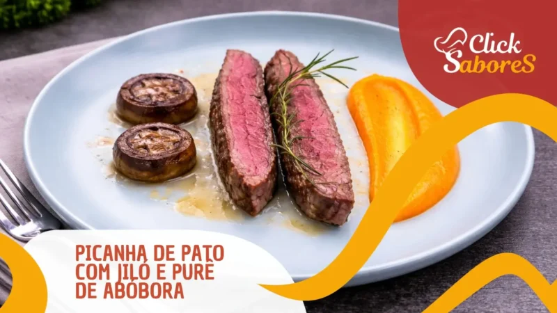 Picanha de Pato com Jiló e Purê de Abóbora
