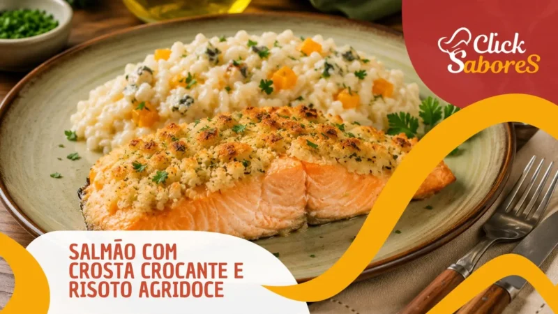 Salmão com Crosta Crocante e Risoto Agridoce