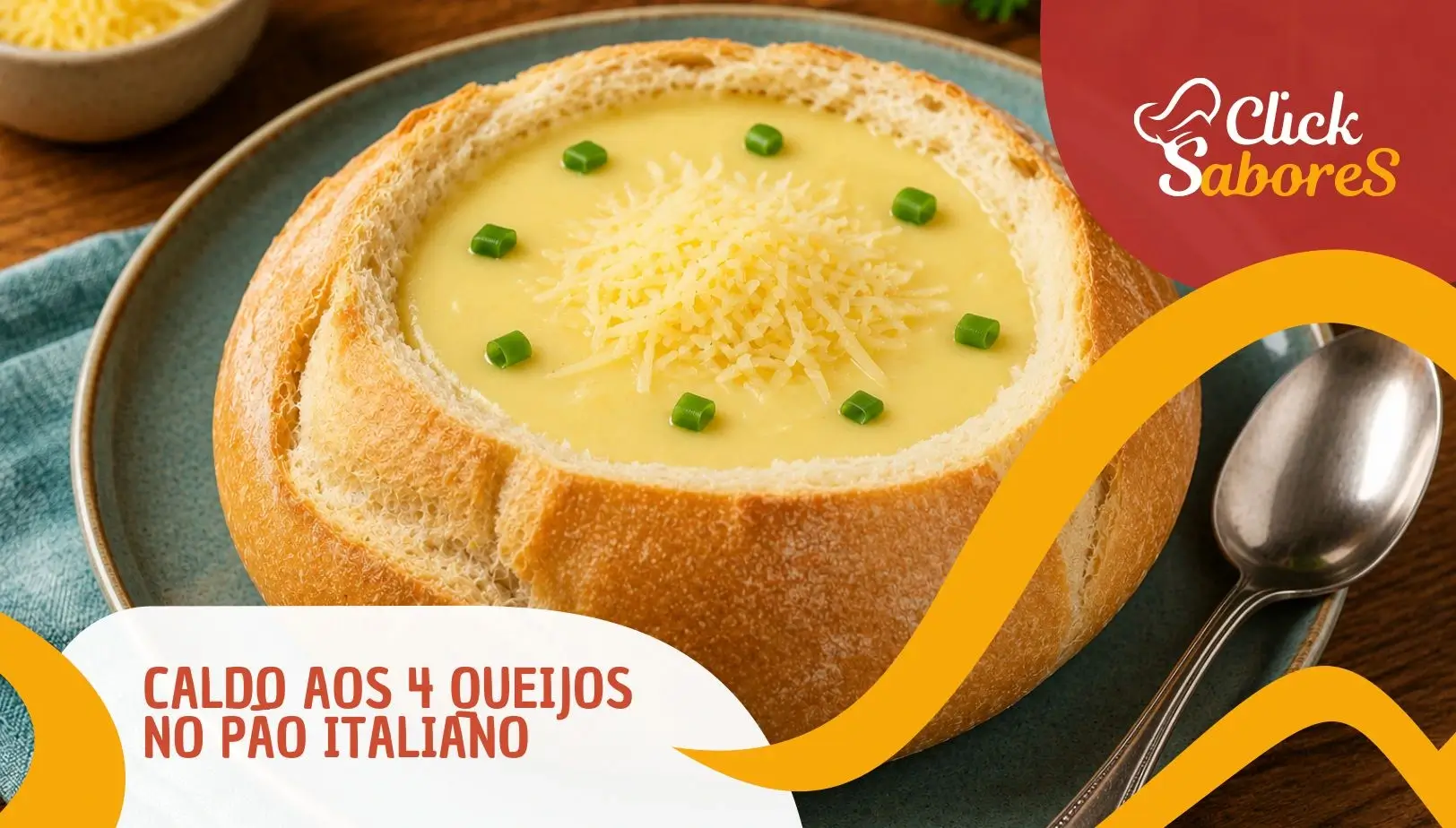 Caldo aos 4 Queijos no Pão Italiano